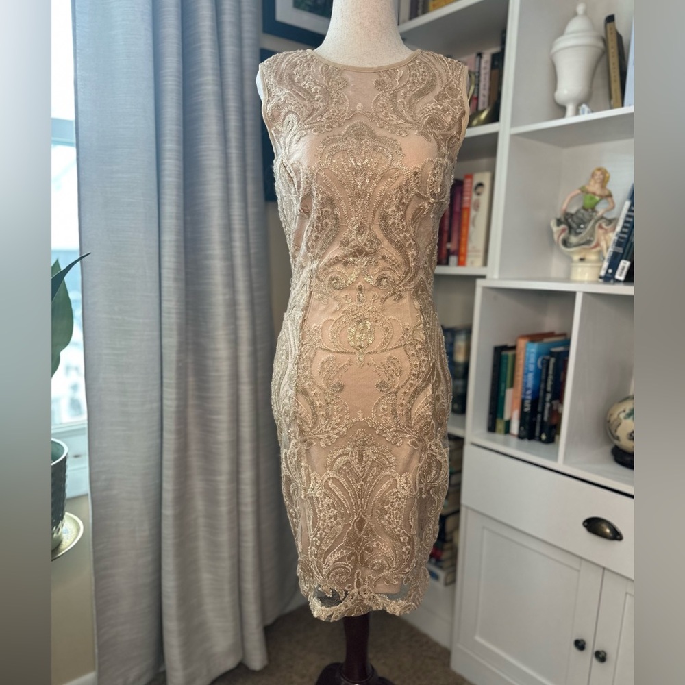 Mystic Gold Lace Midi Dress